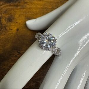 Sterling Silver Women's Twisted CZ Engagement Ring size 8